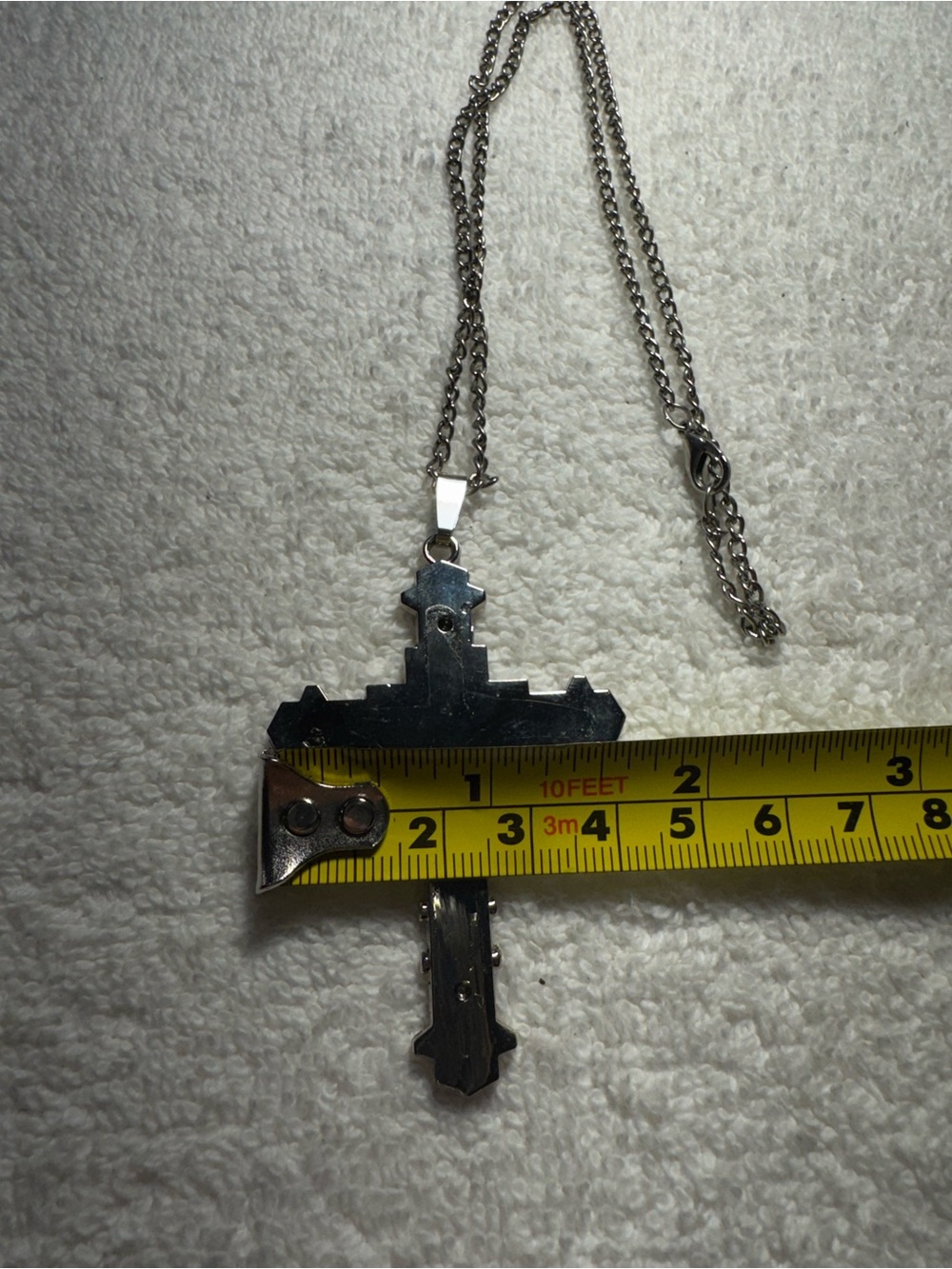 Silver Tone Men Metal Cross Pendant Necklace in Cable Chain Lobster Clasp - Picture 4 of 8